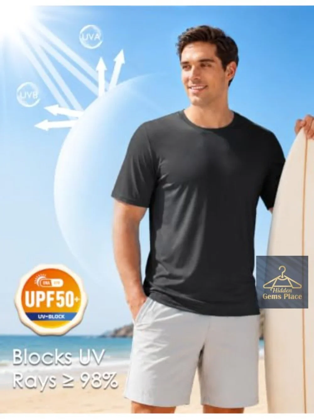 UPF 50+ Quick Dry Short Sleeve Rash Guard Swim Shirt for Men Athletic